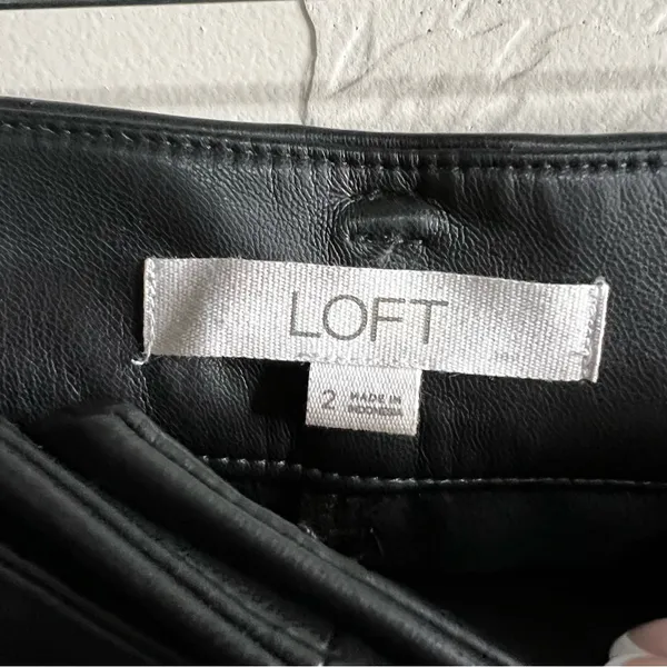 Loft Black Faux Leather High Rise Wide-Leg Belted Fleece Lined Trouser‎ Pants - Image 8