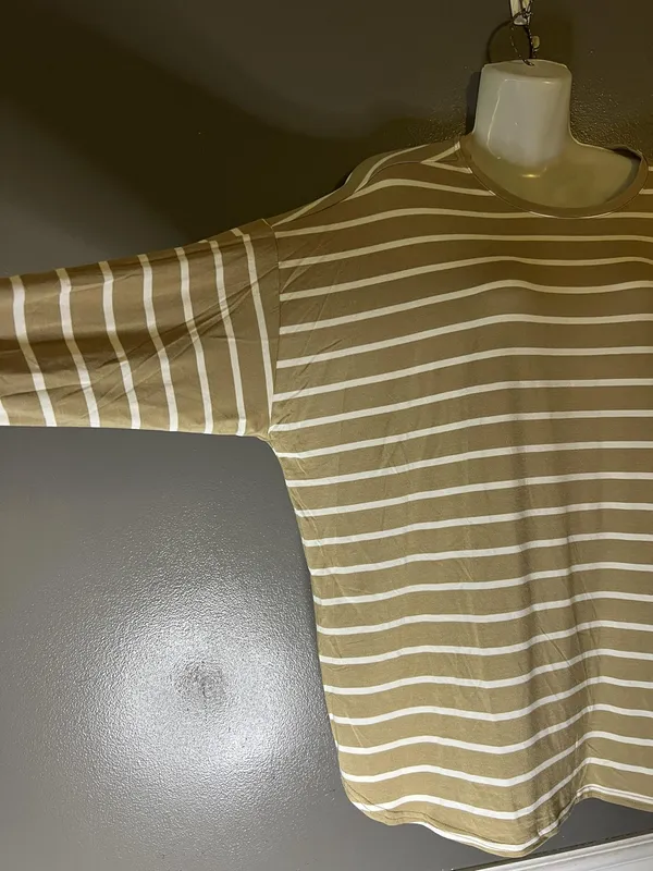 Gap Shirt Womens XXL Beige White Stripe Crew Neck Long Sleeve Jersey Top - Image 4