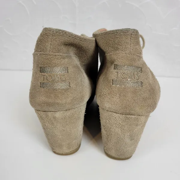 Toms Women's Shoes Size 8 Brown Suede Lace-Up Almond Toe Buck Wedges Heels - Image 5