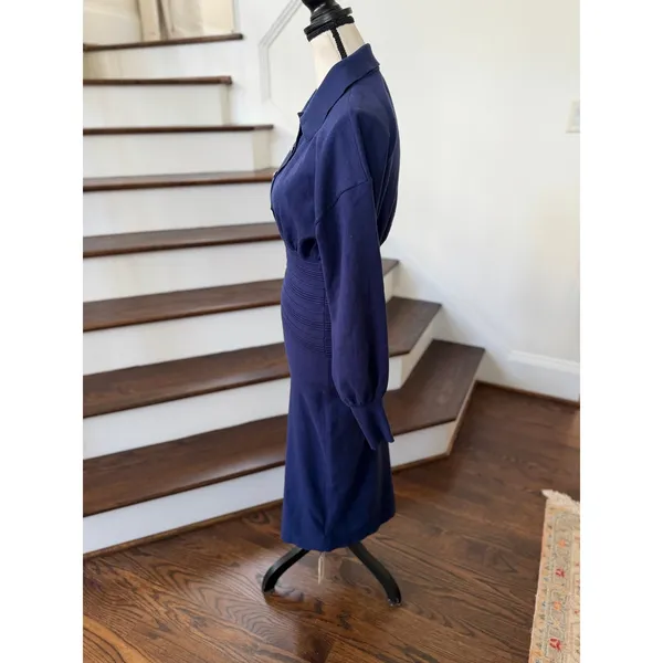 NWT Commense Navy Blouson Long Sleeve Knit Midi Pencil Skirt Sweater Dress - Image 3