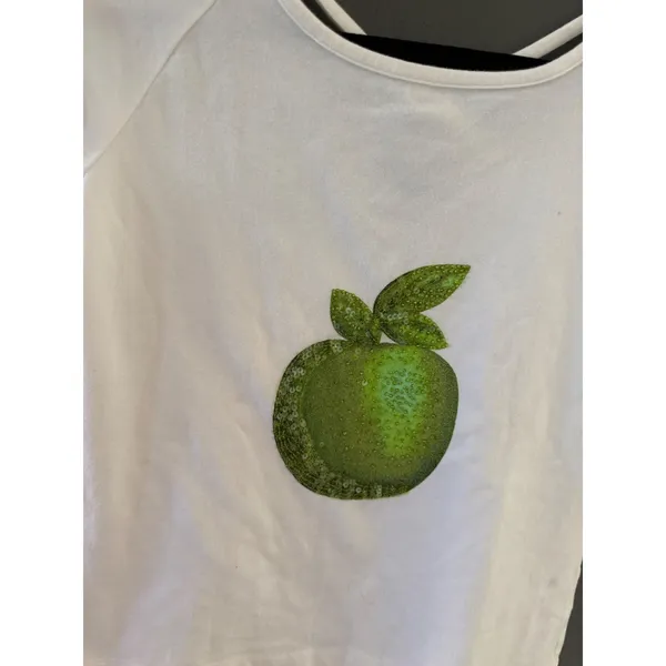 Mendocino White Sequin Green Apple Graphic Baby‎ Tee Criss Cross Back XL - Image 2