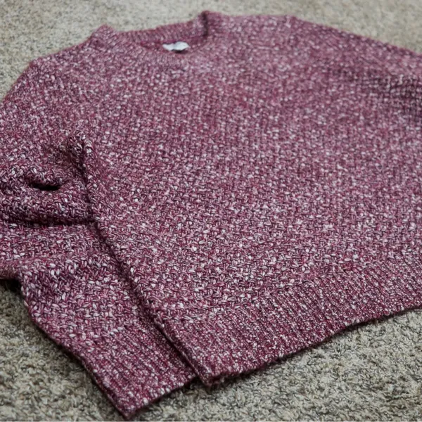 J.‎ Crew Honeycomb Knit Crewneck Wool Blend Sweater XL Heathered Maroon Knit - Image 5