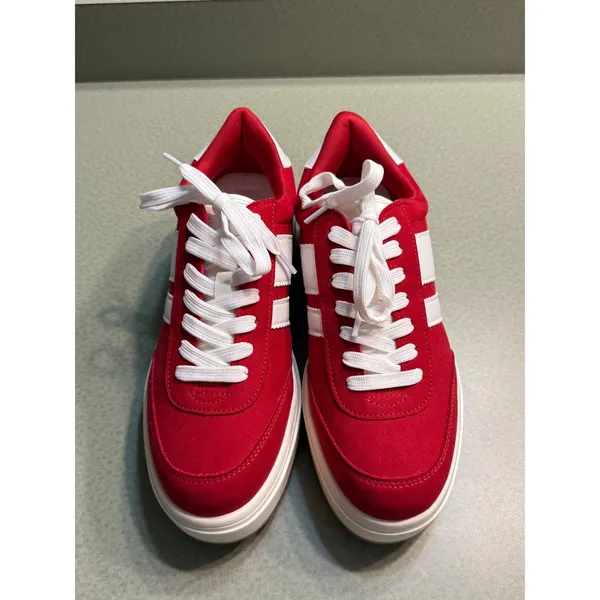 Madden Girl Red Platform Sneakers‎ White Stripe Lace Up Size 8.5 B12B - Image 6