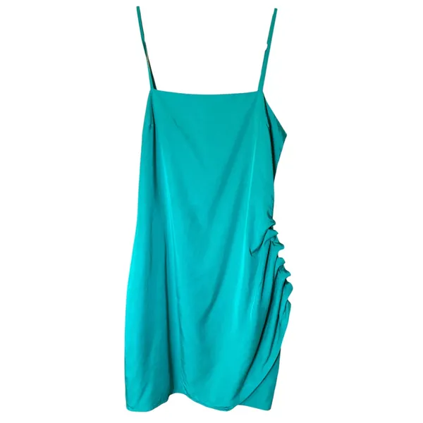 Lovers + Friends ELLIS MINI DRESS Lucky Charm Green Ruched Button - Image 5