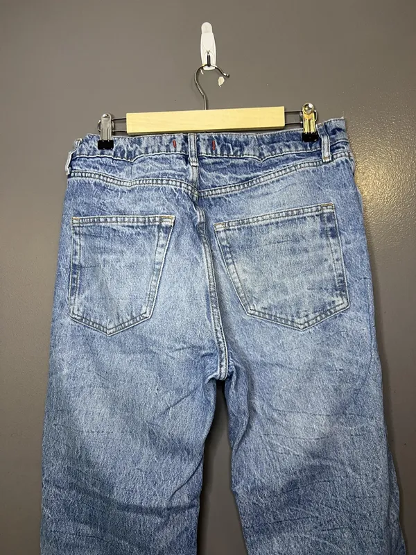 Zara Jeans Womens 6 Blue Acid Wash High Rise Relaxed Straight Button Fly Denim - Image 6