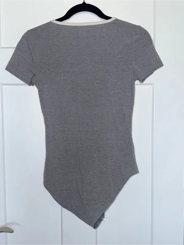 Gray and White Trim Short Sleeve Bodysuit - Image 2