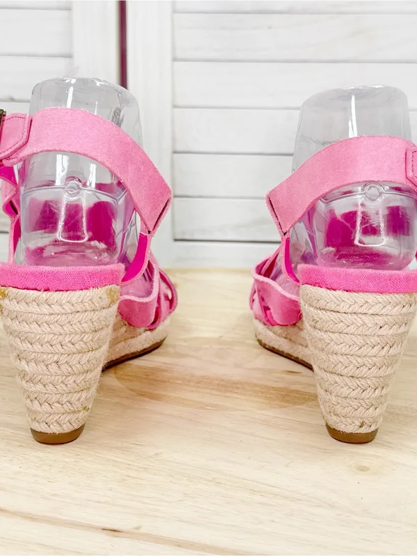 Cole Haan Crystal Espadrille Strappy Faux Suede Wedge Sandal Pink Size 7 - Image 6