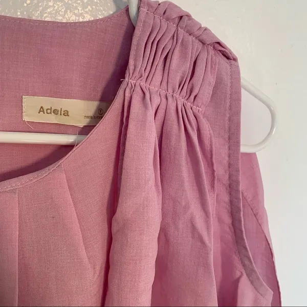 Adela Women's Sleeveless Blouse Crewneck Pleated Bow Shoulder Pink Purple - Image 6