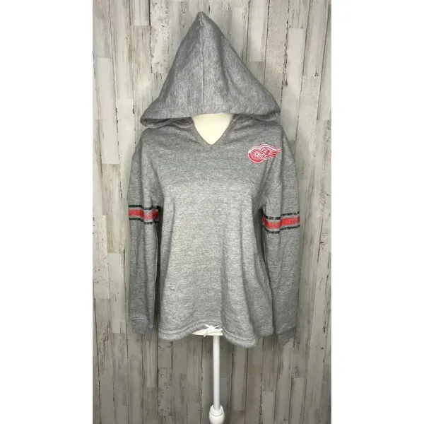 NWT NHL Detroit Red Wings Women's‎ Small Gray V-Neck Pullover Hoodie Jacket - Image 2
