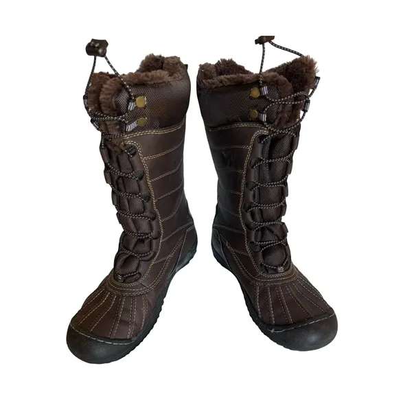 J41 Avery Boots Womens Size 8.5 Brown Faux Fur Winter Duck Boot Front Lace EUC - Image 2