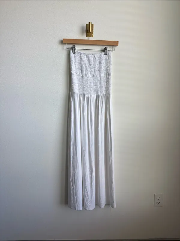 Bleusalt Strapless Smocked Midi Maxi Dress White Micromodal Size 1 Small - Image 3