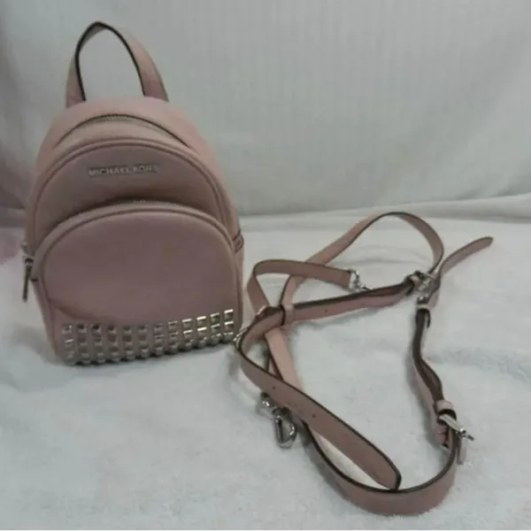Michael Kors Abbey Studded Pink Pebble Leather Mini Backpack - Image 6