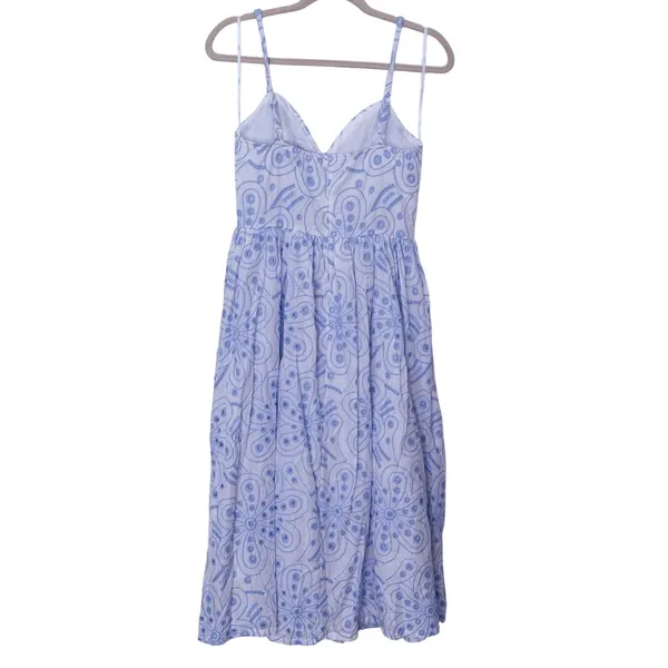 Lulus Floral Eyelet Embroidered Midi Dress Small White Blue Preppy Party Greece - Image 4