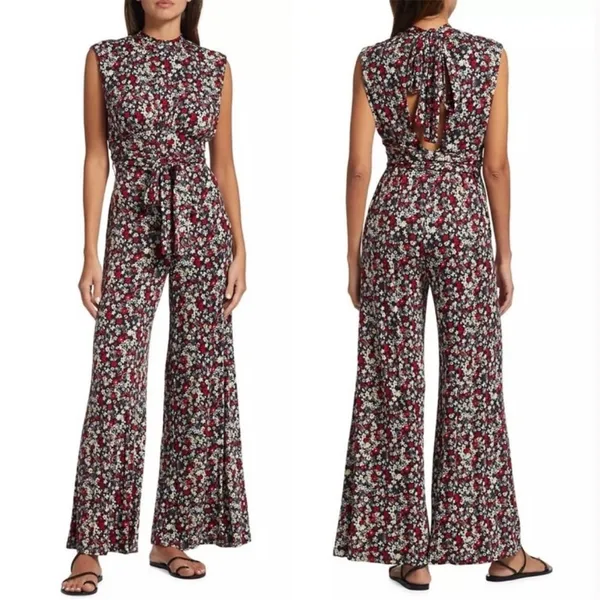 Free People Vibe Check‎ floral jumpsuit tie waist and back sz XS - Image 2