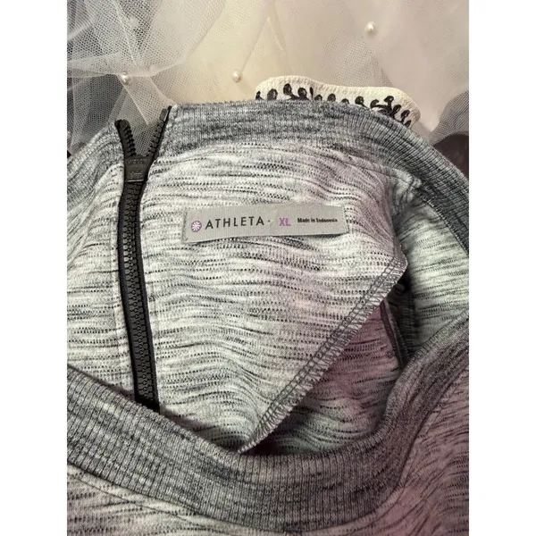 Athleta Gray Space Dye Short Sleeve Zip Back A-Line Knit Dress XL - Image 3