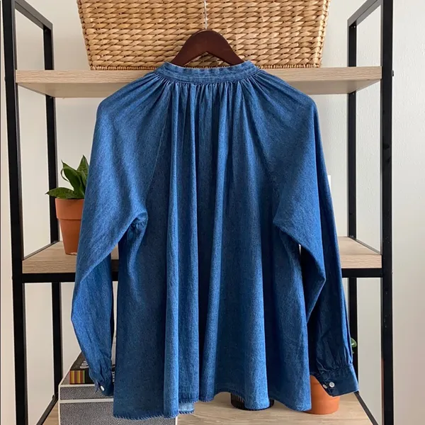 Anthropologie Ne Quittezpas Denim Chambray Embroidered Tassel Top, M - Image 8