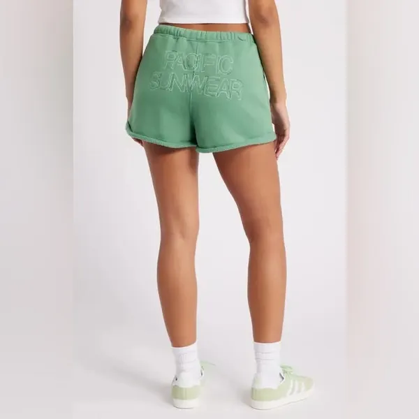 PACSUN Logo Embroidered Rolled Hem Sweat Shorts green‎ size Medium - Image 2