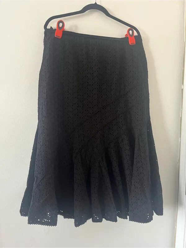 100% Cotton Black Eyelet Midi Skirt XL Romantic Cottagecore Modest Flowy Capsule - Image 5