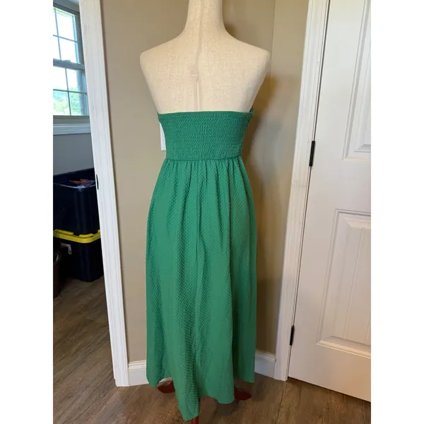 SHEIN Green Strapless Cutout Twisted Bust Smocked Back Textured Maxi Dress Small - Image 2