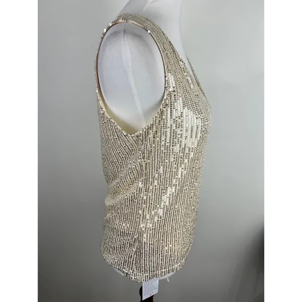 Champagne Gold Sequin V-Neck Tank Top Size Medium NWT Holiday Glam - Image 10
