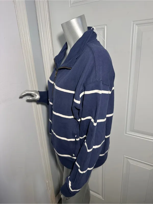 Marine Layer Cloud 9 Fleece Half Zip Sweatshirt NWT Size Large Navy Blue Stripe - Image 6