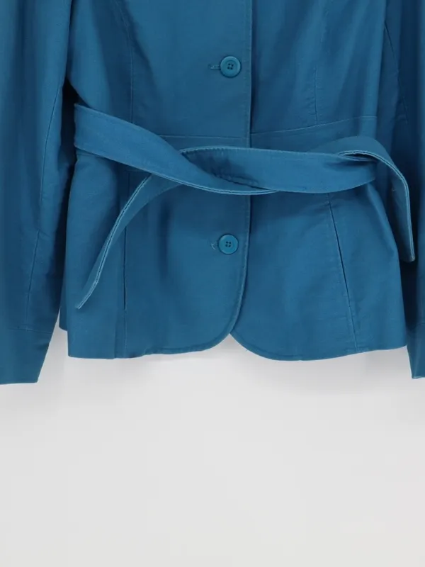 L.L.Bean Cumberland Jacket Women’s Mediim Regular Teal Blue Belted Cotton Trench - Image 3