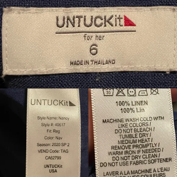 Untuckit Womens Dress Blue Button Front Belted Linen Short Sleeve Size 6 - Image 10