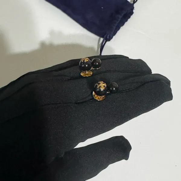 Tory Burch I Women’s I Earrings- Double-StudsI I Black-Gold Tone I Tory Burch - Image 6