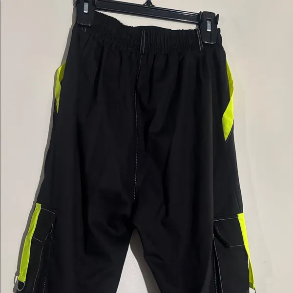 Black Contrast Stitch Neon Trim Cuffed Cargo Pants J - Image 14