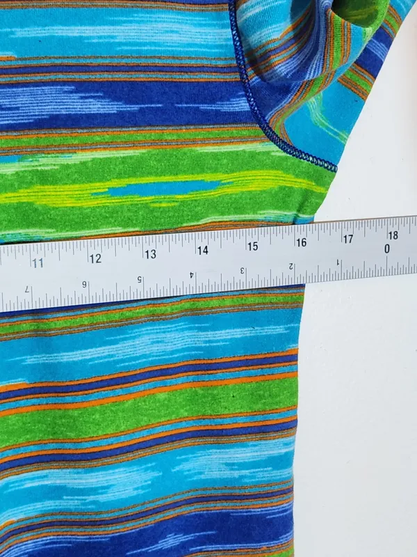 Lauren Ralph Lauren Blue and Green Southwestern Stripe Boat Neck Tee Size Medium - Image 5