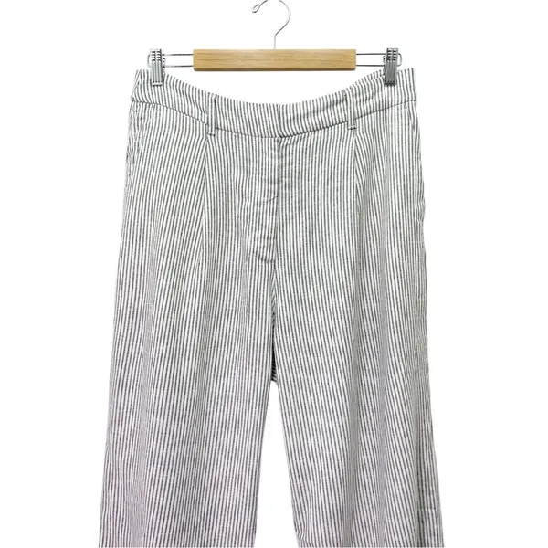 NWT Old Navy Linen Wide Leg Trouser Pants Gray Ivory Stripe High Rise Size Large - Image 5