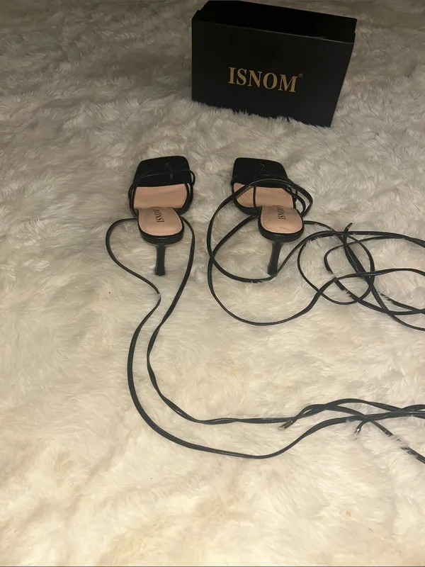 Insom Black Lace-Up Strappy Stiletto Sandals for Women NWT - Image 4