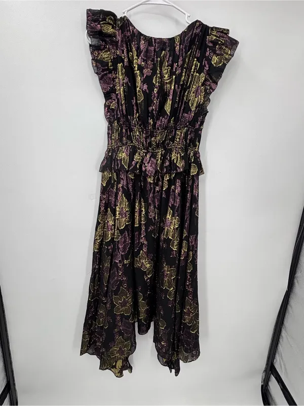 Ulla Johnson Nerissa Dress Black Floral High-Low Ruffle Midi Dress - Image 5