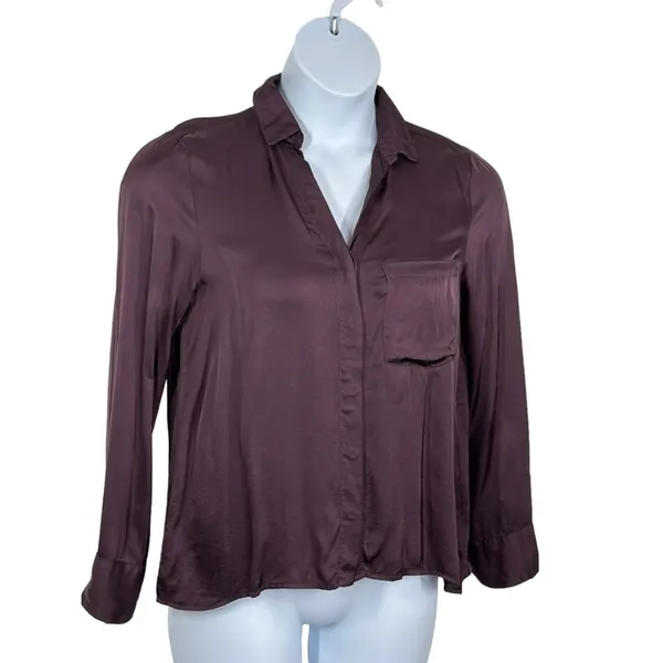 Young Fabulous & Broke Susan Blouse Small Plum Raisin Hidden Button Front NWOT - Image 9