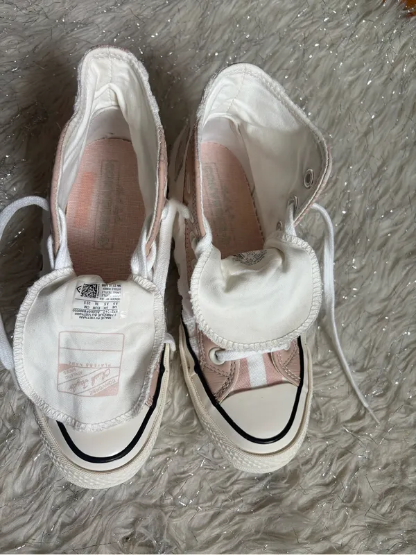 Converse White and Light Pink Women’s Chuck Striped High Top Sneakers Size 5.5US - Image 12