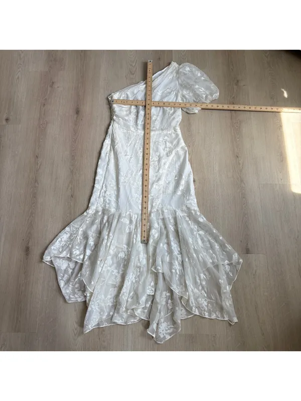 ASTR The Label NWT Women's White Lace Santorini One Shoulder Floral Midi Dress S - Image 9