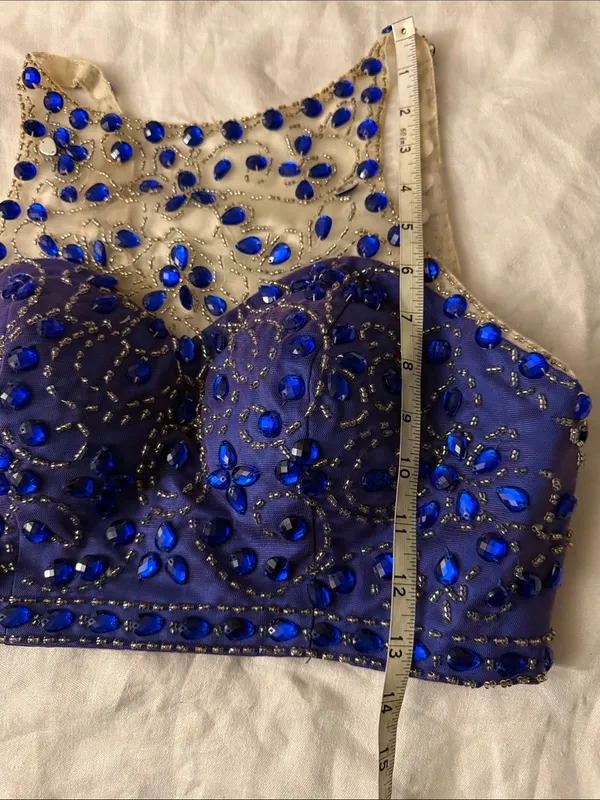 Kids Embellished Royal Blue Jewel Crop Dress Top - Image 7