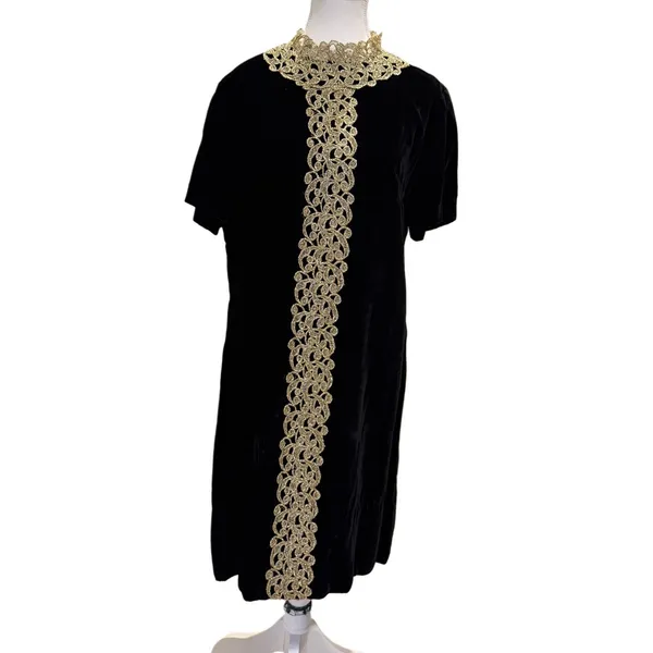 Handmade Black Velvet Gold Lace Dress Steampunk Victorian Whimsy Goth Regency M - Image 2