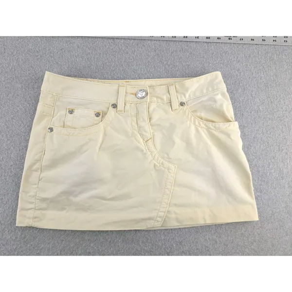 Vintage 90s y2k skirt Bebe‎ Butter Yellow mini micro rhinestone SZ 26 Waist 30" - Image 4