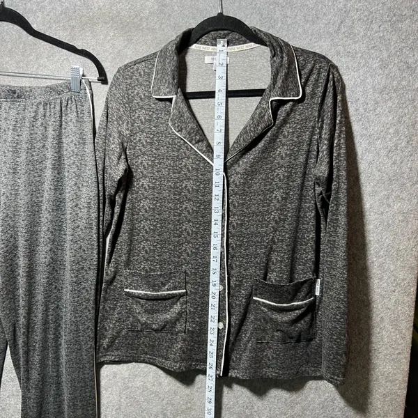 Nine West Sleepwear Gray Heathered Pajama Set S‎ Long Sleeve Button Top Pants - Image 4