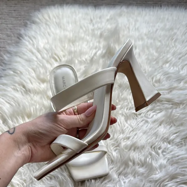 Marc Fisher White Patent Zasha Heel Sandals - Image 8