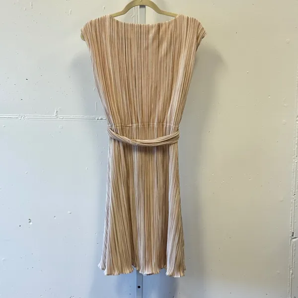 DKNY Plisse Pleated Sleeveless Midi Dress Champagne Pink Size 10 Belted A-Line - Image 2