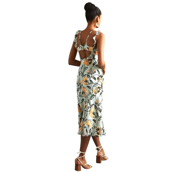 ANTHROPOLOGIE Women’s Boho Linen Blend Printed Halter Slim Midi Dress - Image 2