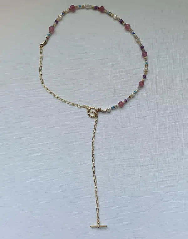 Gold Half Paperclip Half Beaded Handmade Necklace - Image 6