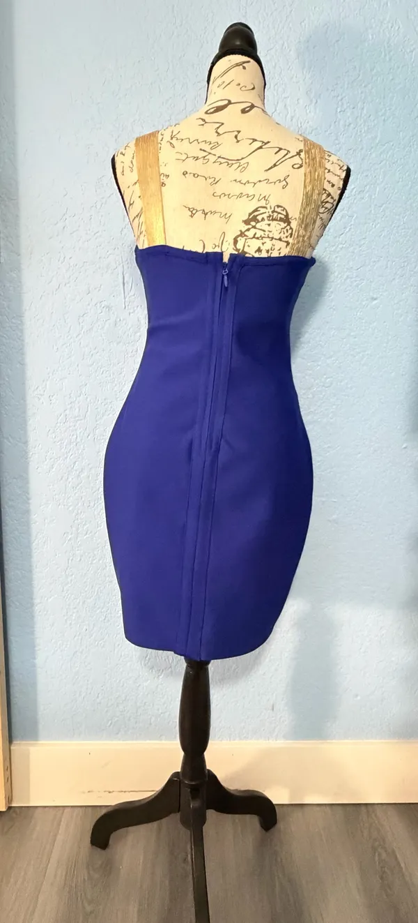👑 VENUS Royal Blue & Gold Bandage Bodycon Mini Dress | Size S 💙✨ - Image 5