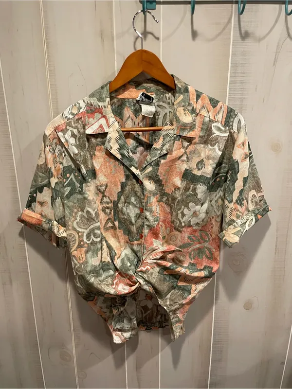 Cute vintage 80s cotton candy pastel cotton blend oversized button front shirt - Image 7