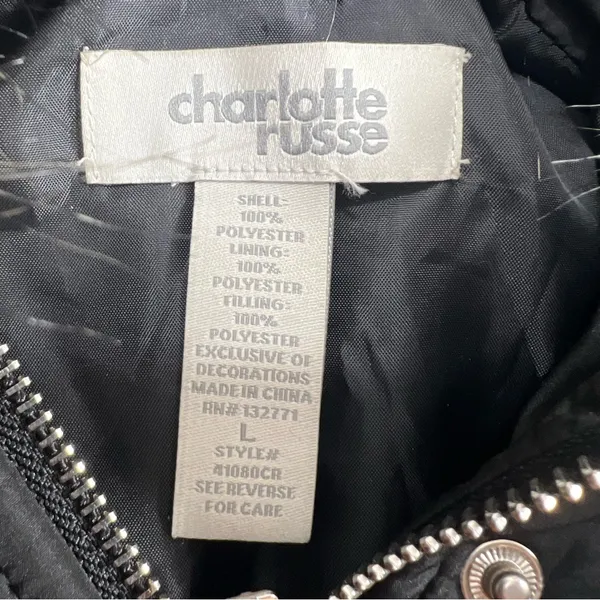 Charlotte Russe Black Faux Fur Hooded Puffer Jacket Size Large - Image 5