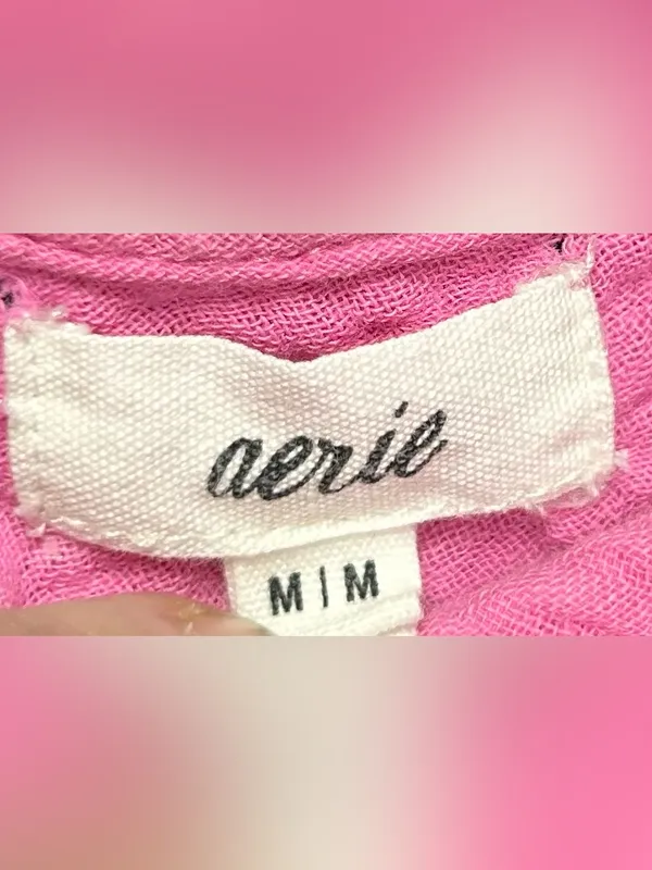Aerie Women’s Size M Pink Cotton Gauze Swing Puff Sleeve Mini Sundress - Image 2