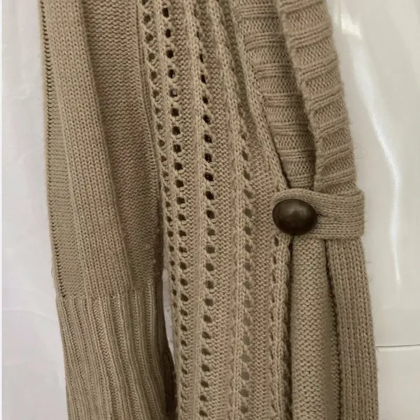 Carolyn‎ Taylor Open Front Tan Open Knit Button Detail Long Sleeve Bell Sz Small - Image 2