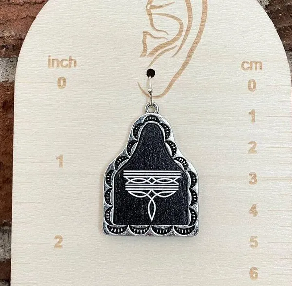 Boot Stitch Cow Tag Earrings - White & Black - Image 2